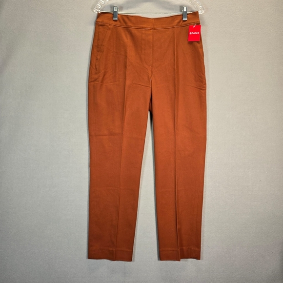 Spanx On The Go Ankle Slim Straight Trousers Pants L Bronze Glow Brown - Picture 3 of 12